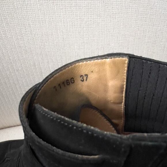 Toga Pulla Boots Womens 37 7 Buckle Belted Cowboy Ankle Black Suede Boho Western - Picture 6 of 11